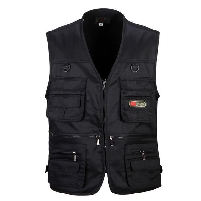 Male Vest Men Fashion Cotton Sleeveless Jackets Black Casual Fishing Vests-Vests &amp; Waistcoats-Coolmen Store-Black-XL-Bargain Bait Box