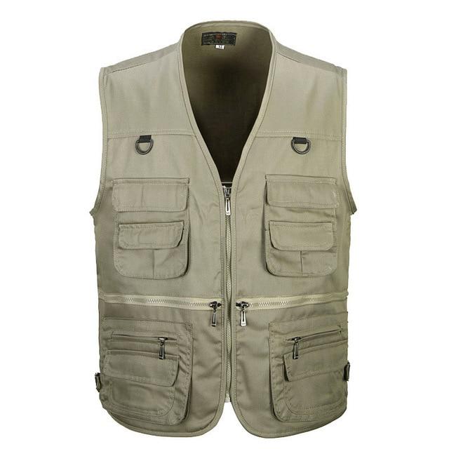 Male Vest Men Fashion Cotton Sleeveless Jackets Black Casual Fishing Vests-Vests &amp; Waistcoats-Coolmen Store-Khaki-XL-Bargain Bait Box