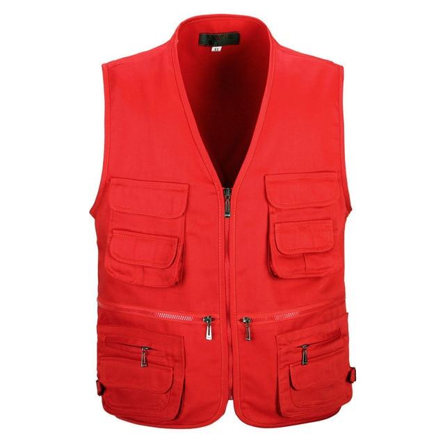 Male Vest Men Fashion Cotton Sleeveless Jackets Black Casual Fishing Vests-Vests &amp; Waistcoats-Coolmen Store-Red-XL-Bargain Bait Box