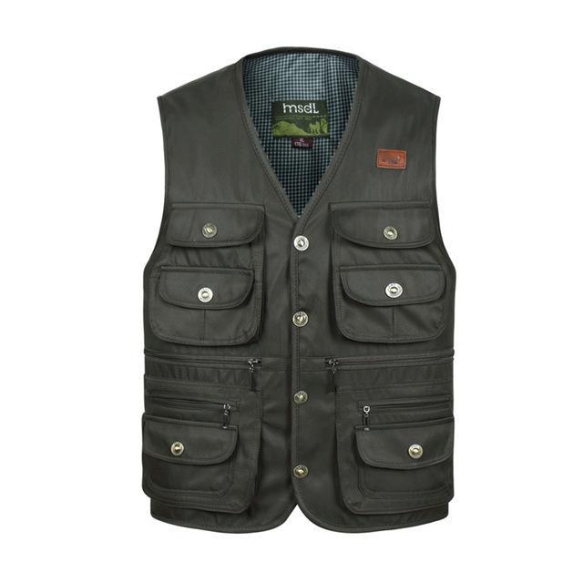 Men Comfortable Vest Masculino Multi-Pocket Reporter Waist Homme Casual Cargo-Vests-Bargain Bait Box-Gray-XL-Bargain Bait Box