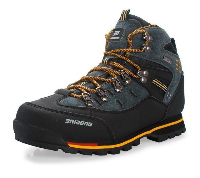 Men Hiking Boots Waterproof Genuine Leather Shoes Anti-Skidding Climbing-beipuwolf Official Store-Black yellow-7-Bargain Bait Box