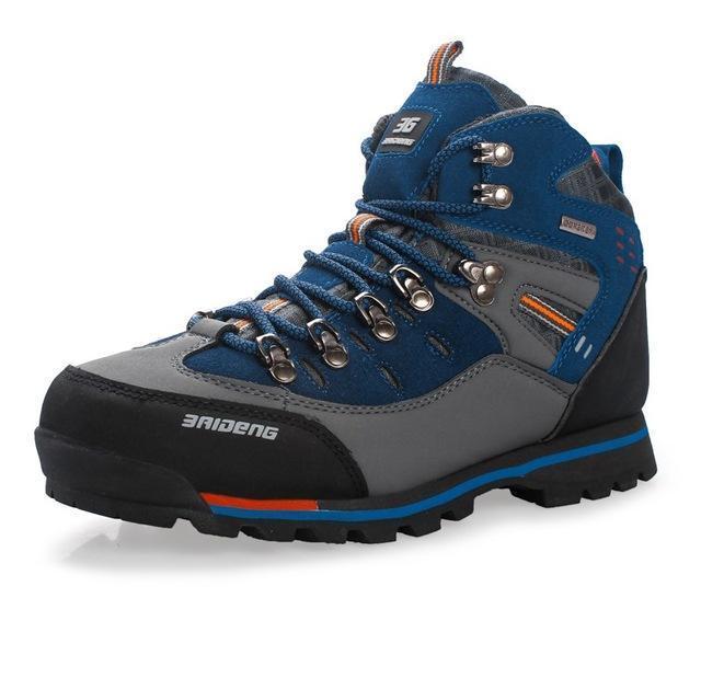 Men Hiking Boots Waterproof Genuine Leather Shoes Anti-Skidding Climbing-beipuwolf Official Store-Grey blue-7-Bargain Bait Box