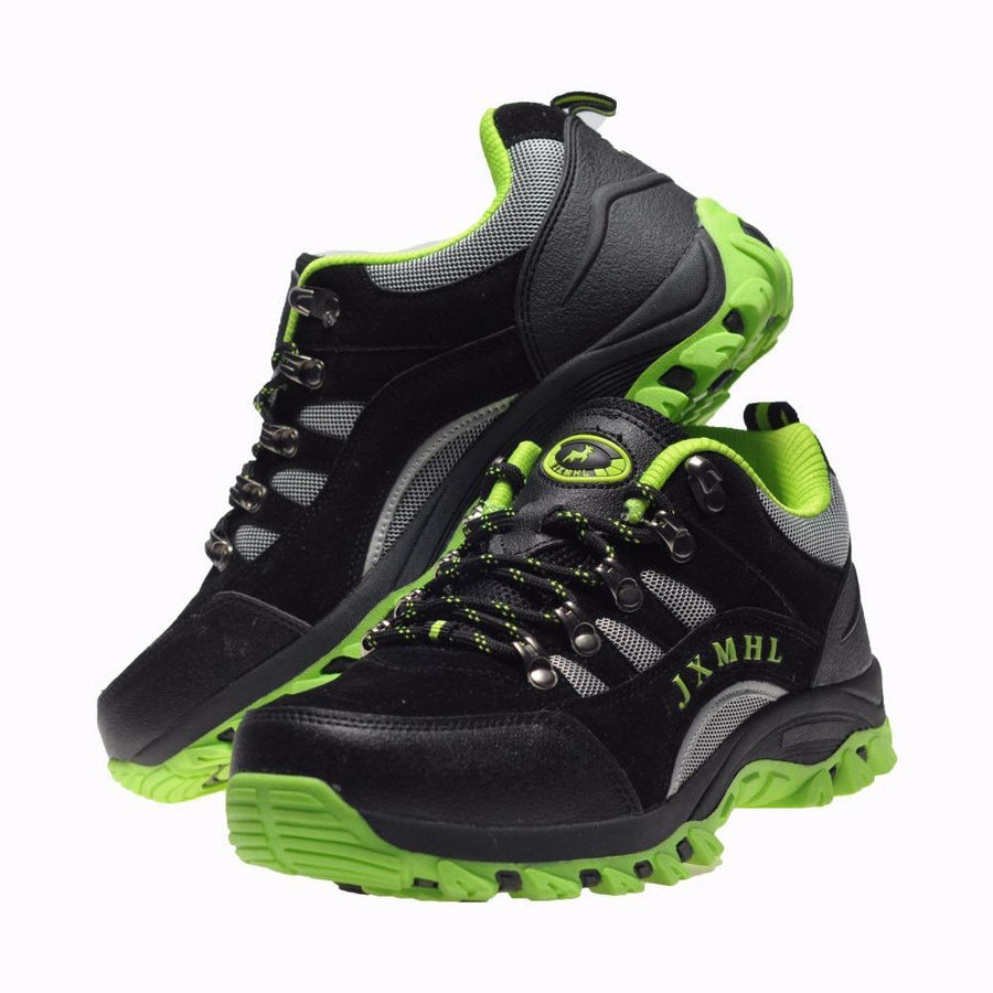 Men Hiking Shoes Breathable Outdoor Shoes Camping Climbing Rubber Sole Leather-QICE Sneakers Store-Black Green-6.5-Bargain Bait Box