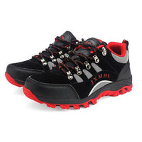 Men Hiking Shoes Breathable Outdoor Shoes Camping Climbing Rubber Sole Leather-QICE Sneakers Store-Red Black-6.5-Bargain Bait Box