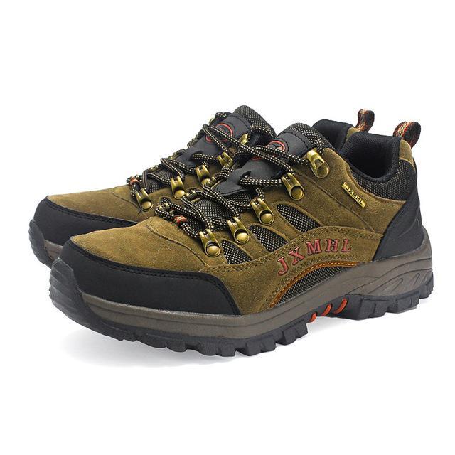 Men Hiking Shoes Breathable Outdoor Shoes Camping Climbing Rubber Sole Leather-QICE Sneakers Store-Tan-6.5-Bargain Bait Box