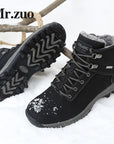 Men Hiking Shoes Winter Sneakers With Fur Warm Snow Boots Men Shoes-Mr.zuo Official Store-Black-7-Bargain Bait Box
