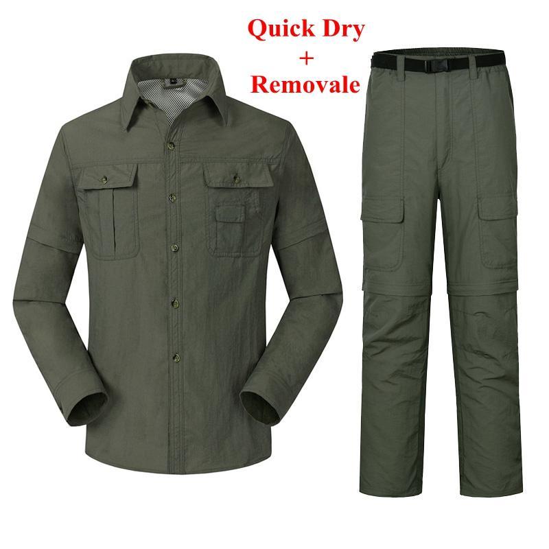 Men Quick Dry Removable Breathable Hiking Shirts &amp; Pants Spring Summer Outdoor-Mountainskin Outdoor-Army Green-S-Bargain Bait Box