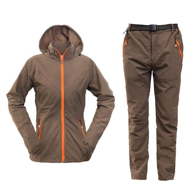 Men Women Hiking Jacket Quick Dry Breathable Jackets Outdoor Pants Sports Suit-Style Me Fitness Sport-women coffee-S-Bargain Bait Box