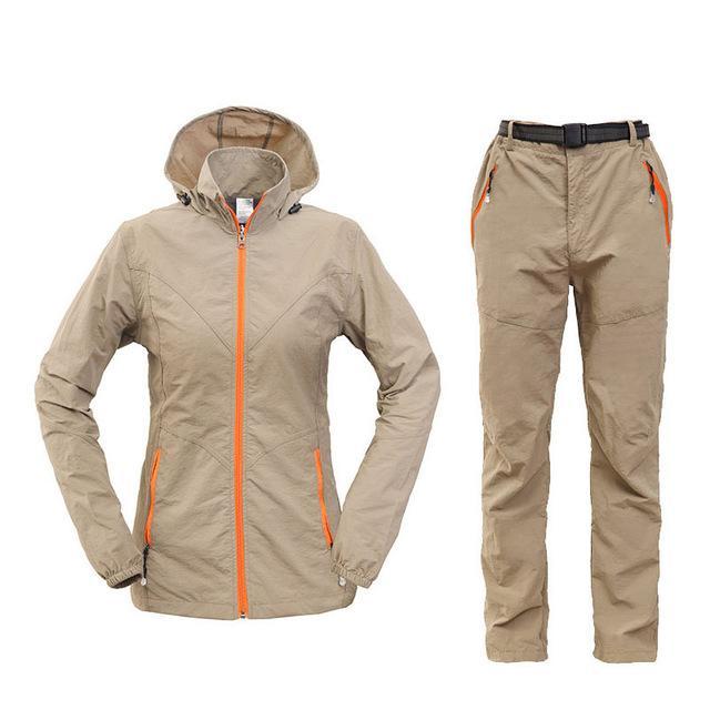Men Women Hiking Jacket Quick Dry Breathable Jackets Outdoor Pants Sports Suit-Style Me Fitness Sport-women khaki-S-Bargain Bait Box
