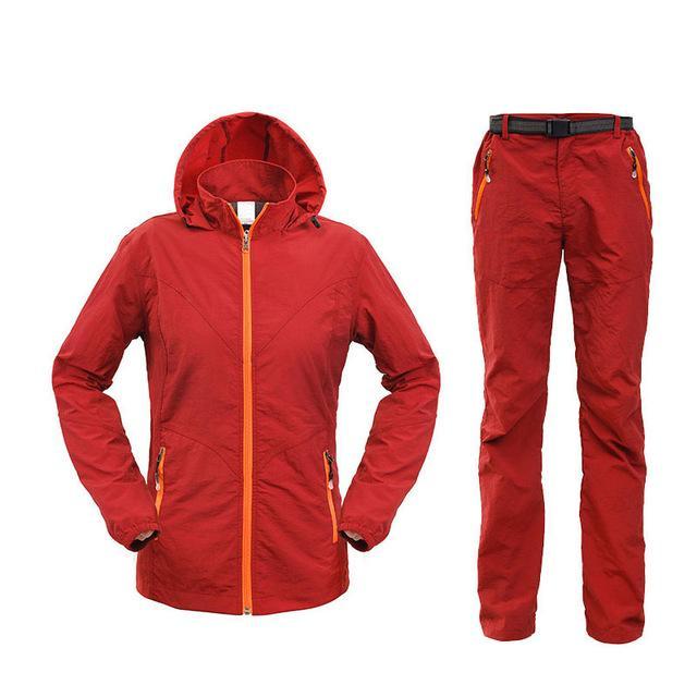 Men Women Hiking Jacket Quick Dry Breathable Jackets Outdoor Pants Sports Suit-Style Me Fitness Sport-women red-S-Bargain Bait Box