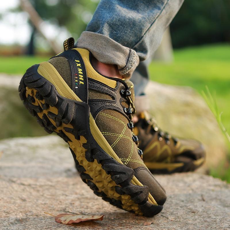 Men&#39;S Leather Waterproof Outdoor Hiking Shoes Rubber Outsole Antislip-AICSIS Store-Black-6.5-Bargain Bait Box