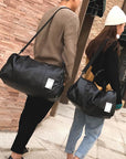 Men'S Pu Leather Gym Bag Male Big Sports Bags Handbags For Fitness Men Women-Vanchic Outdoor Store-Black L-Bargain Bait Box