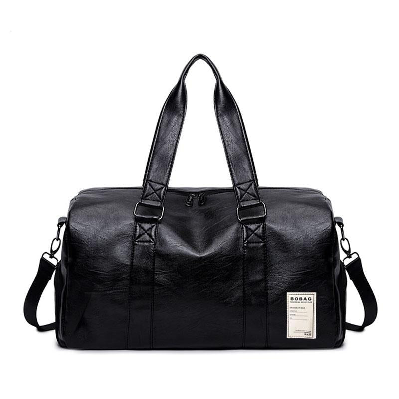 Men&#39;S Pu Leather Gym Bag Male Big Sports Bags Handbags For Fitness Men Women-Vanchic Outdoor Store-Black L-Bargain Bait Box