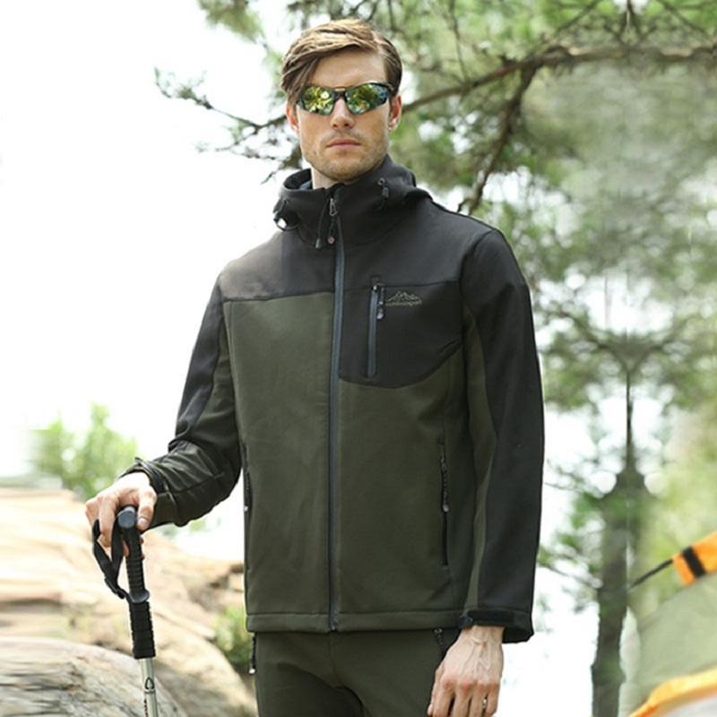 Men&#39;S Winter Thick Softshell Jackets Male Outdoor Sports Coats Windproof Warm-Mountainskin Outdoor-Khaki-L-Bargain Bait Box