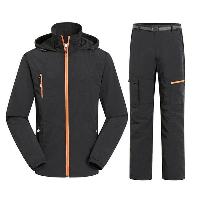 Men&amp;Women Quick Dry Breathable Jackets Pants Outdoor Sports Suit Brand-HO Outdoor Store-Men Black-M-Bargain Bait Box