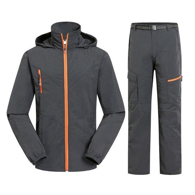 Men&amp;Women Quick Dry Breathable Jackets Pants Outdoor Sports Suit Brand-HO Outdoor Store-Men Grey-M-Bargain Bait Box