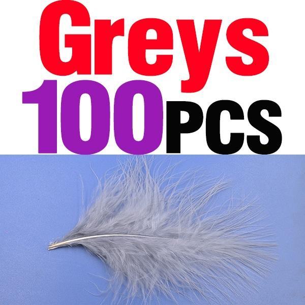 Mnft 100Pcs 10 Colors Marabou Feathers Various Colours Available Fly Tying-Fly Tying Materials-Bargain Bait Box-100pcs grey-Bargain Bait Box