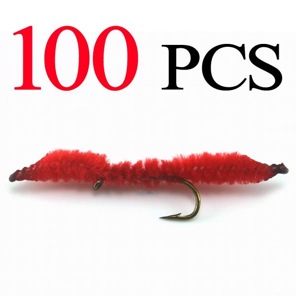 Mnft 100Pcs/Bag [#10] Red Colours San Juan Worms Nymphs Fly Flies Fishing-Flies-Bargain Bait Box-Bargain Bait Box