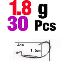 Mnft 30Pcs Sharp Soft Worms Hooks Hammer Crank Hook Weight 1.8G / 2G / 3G / 6G-Weighted Hooks-Bargain Bait Box-30PCS 1 dot 8g-Bargain Bait Box
