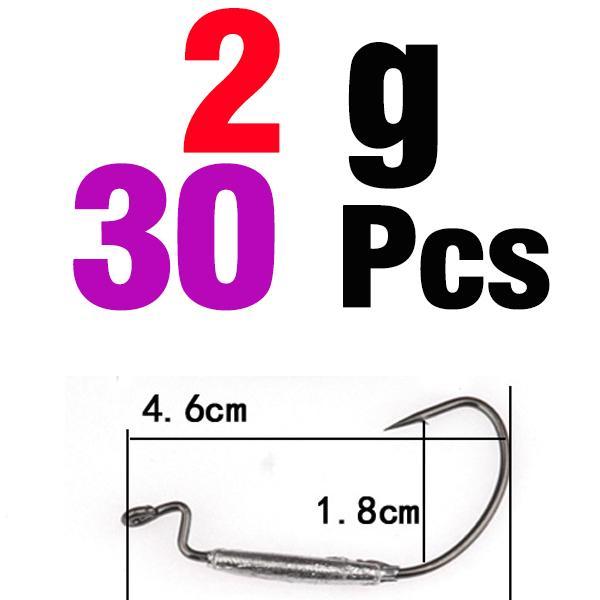 Mnft 30Pcs Sharp Soft Worms Hooks Hammer Crank Hook Weight 1.8G / 2G / 3G / 6G-Weighted Hooks-Bargain Bait Box-30PCS 2g-Bargain Bait Box