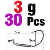 Mnft 30Pcs Sharp Soft Worms Hooks Hammer Crank Hook Weight 1.8G / 2G / 3G / 6G-Weighted Hooks-Bargain Bait Box-30PCS 3g-Bargain Bait Box