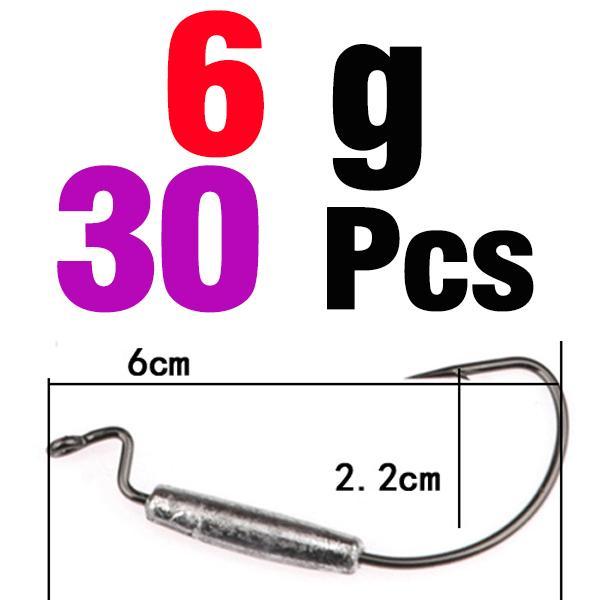 Mnft 30Pcs Sharp Soft Worms Hooks Hammer Crank Hook Weight 1.8G / 2G / 3G / 6G-Weighted Hooks-Bargain Bait Box-30PCS 6g-Bargain Bait Box