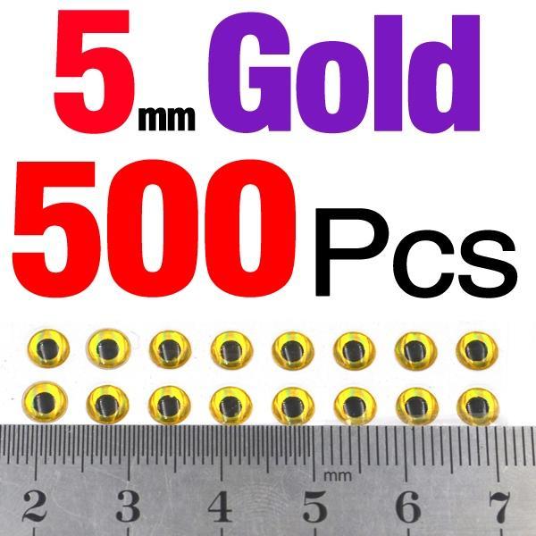 Mnft 500Pcs 3-9Mm Multiple Colour 3D Diy Fishing Eyes Fly Tying Jigs Holographic-Fish Eyes-Bargain Bait Box-5mm Gold 500pcs-Bargain Bait Box