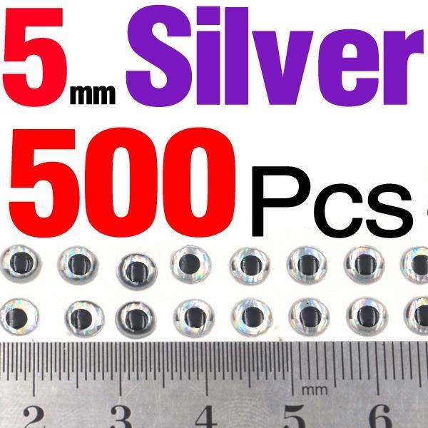 Mnft 500Pcs 3-9Mm Multiple Colour 3D Diy Fishing Eyes Fly Tying Jigs Holographic-Fish Eyes-Bargain Bait Box-5mm Silver 500pcs-Bargain Bait Box