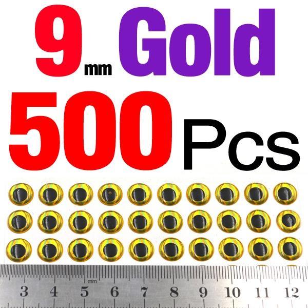 Mnft 500Pcs 3-9Mm Multiple Colour 3D Diy Fishing Eyes Fly Tying Jigs Holographic-Fish Eyes-Bargain Bait Box-9mm Gold 500pcs-Bargain Bait Box