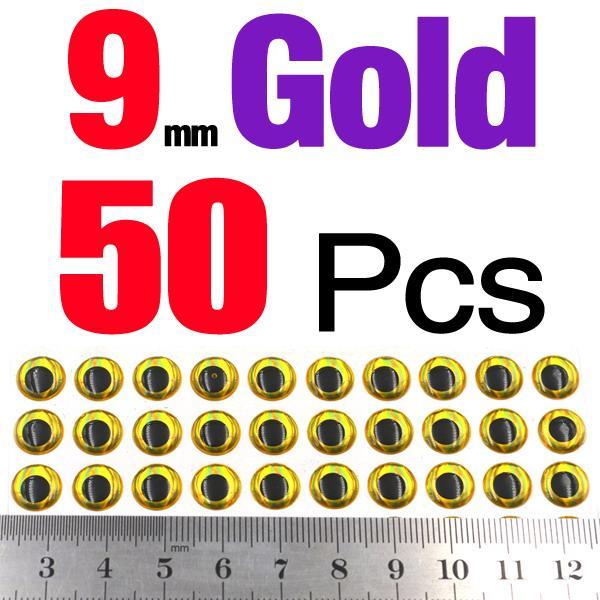 Mnft 50Pcs/Lot Fishing 3D Sticky Holographic Lure Eyes 7Mm/9Mm Diy Making Fly-Fish Eyes-Bargain Bait Box-9mm Gold 50Pcs-Bargain Bait Box