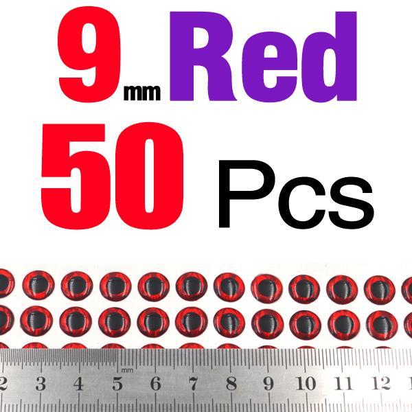 Mnft 50Pcs/Lot Fishing 3D Sticky Holographic Lure Eyes 7Mm/9Mm Diy Making Fly-Fish Eyes-Bargain Bait Box-9mm Red 50Pcs-Bargain Bait Box