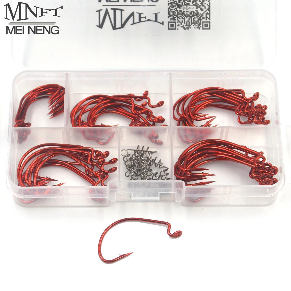 Mnft 60Pcs Red Crank Hooks+15Pcs Soft Connector/Set High Carbon Steel Size 1