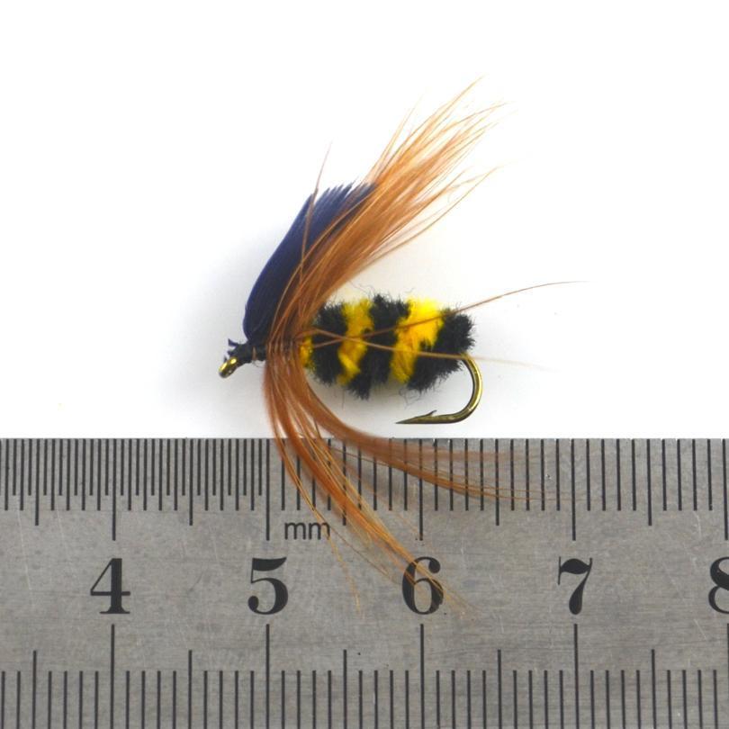 Mnft 6Pcs #10 Black & Yellow Bumble Bee Fly Fishing Bass Trout Insect Lure Dry-MNFT Fishing Tackle 12 Store-Bargain Bait Box