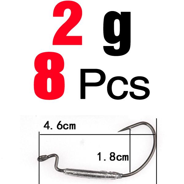 Mnft 8Pcs * Barbed Lead Crank Hook Weight 1.8G/2G/3G/6G Soft Bait Fishing Hooks-MNFT Fishing Tackle 12 Store-2g   8pcs-Bargain Bait Box
