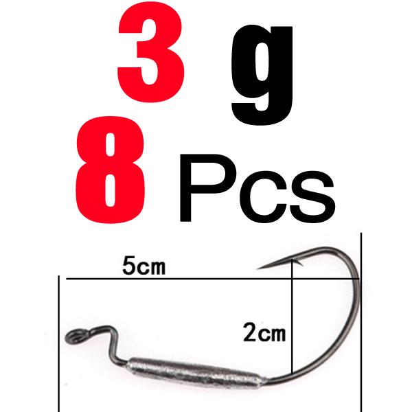 Mnft 8Pcs * Barbed Lead Crank Hook Weight 1.8G/2G/3G/6G Soft Bait Fishing Hooks-MNFT Fishing Tackle 12 Store-3g   8pcs-Bargain Bait Box