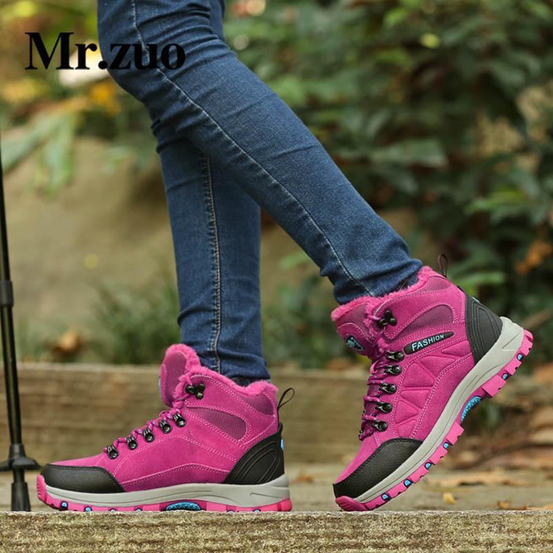 Mountain Hiking Shoes Women Warm Winter Sneakers Woman Climbing Shoes Sport-Mr.zuo Official Store-gray and pink-4-Bargain Bait Box