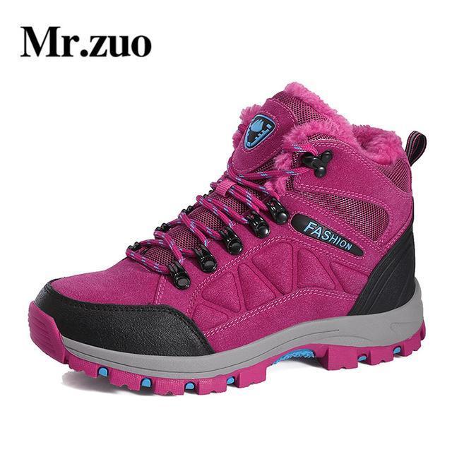 Mountain Hiking Shoes Women Warm Winter Sneakers Woman Climbing Shoes Sport-Mr.zuo Official Store-Rose red-4-Bargain Bait Box
