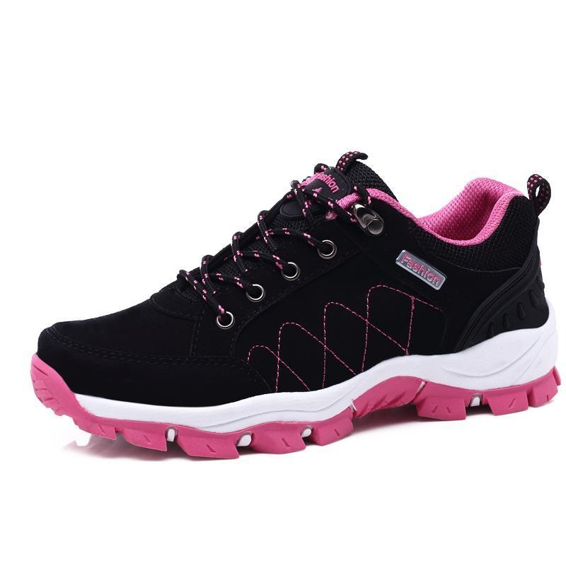 Mountain Walking Sneakers Women Leather Hiking Shoes Red Black Trekking-ifrich Official Store-hei mei hong-4-Bargain Bait Box