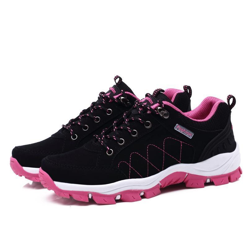 Mountain Walking Sneakers Women Leather Hiking Shoes Red Black Trekking-ifrich Official Store-hei mei hong-4-Bargain Bait Box