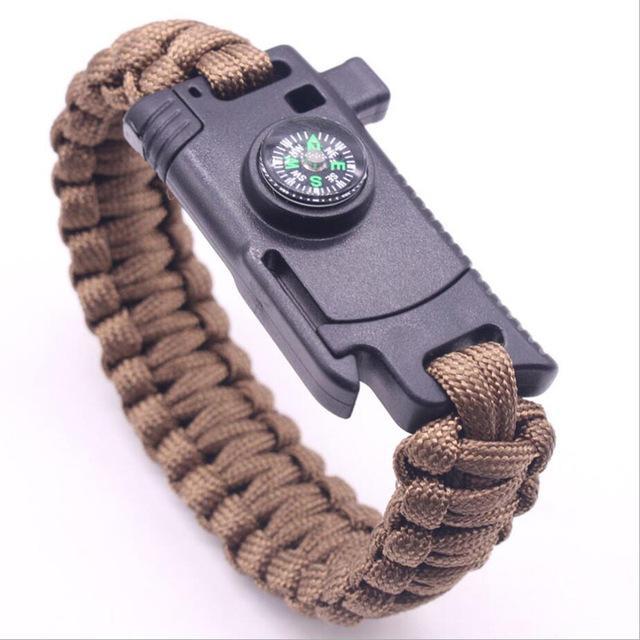 Multi Tactical Paracord Survival Braided Bracelet Outdoor Camping Compass Rescue-Younger - malls Store-Brown-Bargain Bait Box