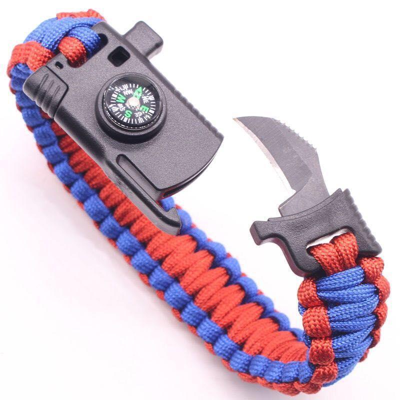 Multi Tactical Paracord Survival Braided Bracelet Outdoor Camping Compass Rescue-Younger - malls Store-Red and Blue-Bargain Bait Box