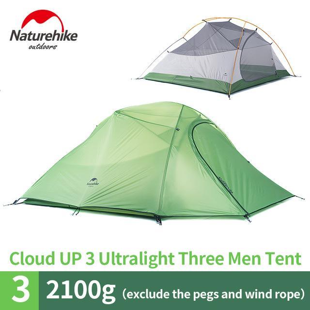 Naturehike Outdoor Tent 3 Person 210T/ 20D Silicone Fabric Double-Layer-Naturehike Speciality Store-UP3 green polyester-Bargain Bait Box