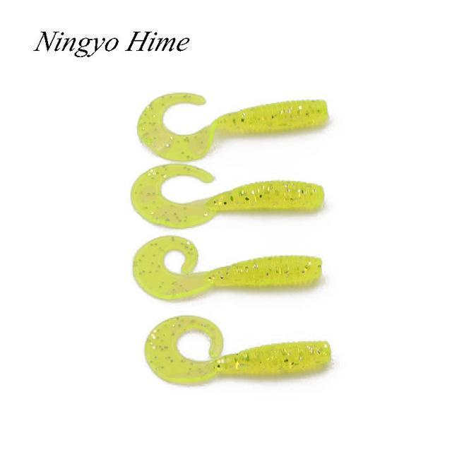 Ningyohime4Pcs Bass Fishing 6Cm1.8G Single Tail Maggots Soft Plastic Worm Maggot-Worms &amp; Grubs-Bargain Bait Box-C-Bargain Bait Box