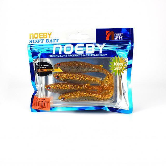 Noeby 4Pcs/Lot Soft Lure 100Mm/8G For Fishing Worm Lead Jig Head T-Tail-BassBros Fishing Tackle Store-NW208-Bargain Bait Box
