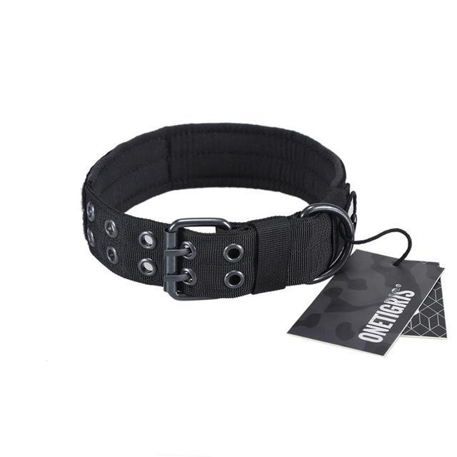 Onetigris Tactical Nylon Dog Collar With Metal Buckle &amp; D Ring Military K9-EXCELLENT ELITE SPANKER Official Store-BK L Size-Bargain Bait Box
