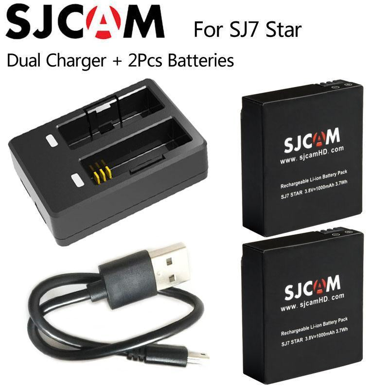 Original Sjcam Sj7 Star Dual Charger+2Pcs Sjcam Batteries 1000Mah Rechargeable-Action Cameras-Bartoo Store-Bargain Bait Box