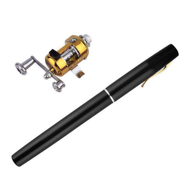 Outad Aluminum Alloy Pen Shape Fishing Rod Portable With Reel Wheel 6 Colors-Outdoor Factory Drop Shipping Wholesaler Keep Moving Store-Black-Bargain Bait Box