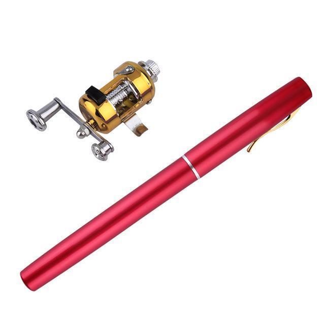 Outad Aluminum Alloy Pen Shape Fishing Rod Portable With Reel Wheel 6 Colors-Outdoor Factory Drop Shipping Wholesaler Keep Moving Store-Red-Bargain Bait Box