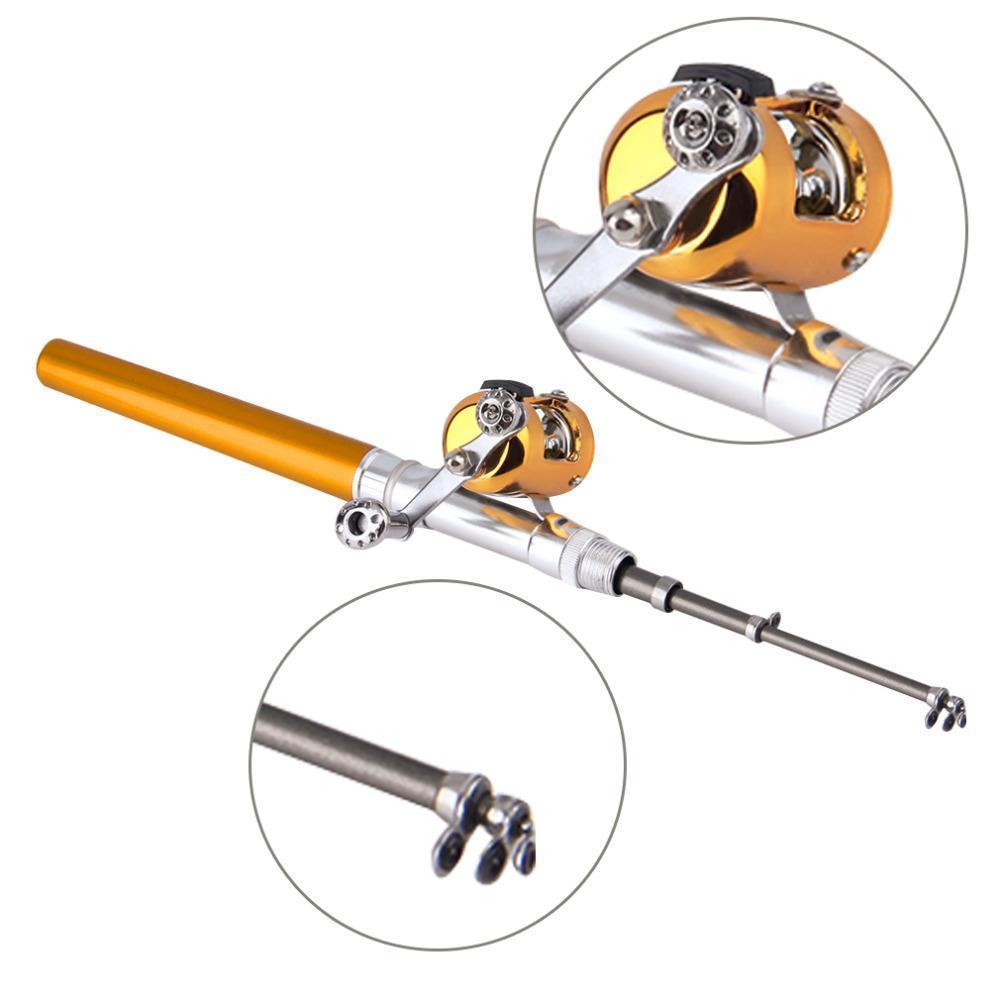 Outad Aluminum Alloy Pen Shape Fishing Rod Portable With Reel Wheel 6 Colors-Outdoor Factory Drop Shipping Wholesaler Keep Moving Store-Yellow-Bargain Bait Box