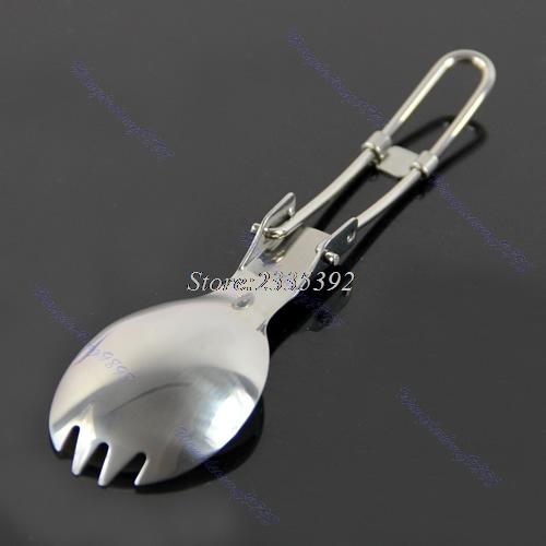 Outdoor Camping Hiking Cookout Picnic Foldable Spork Stainless Steel Fork Spoon-Huanle GO 2016 Store-Bargain Bait Box